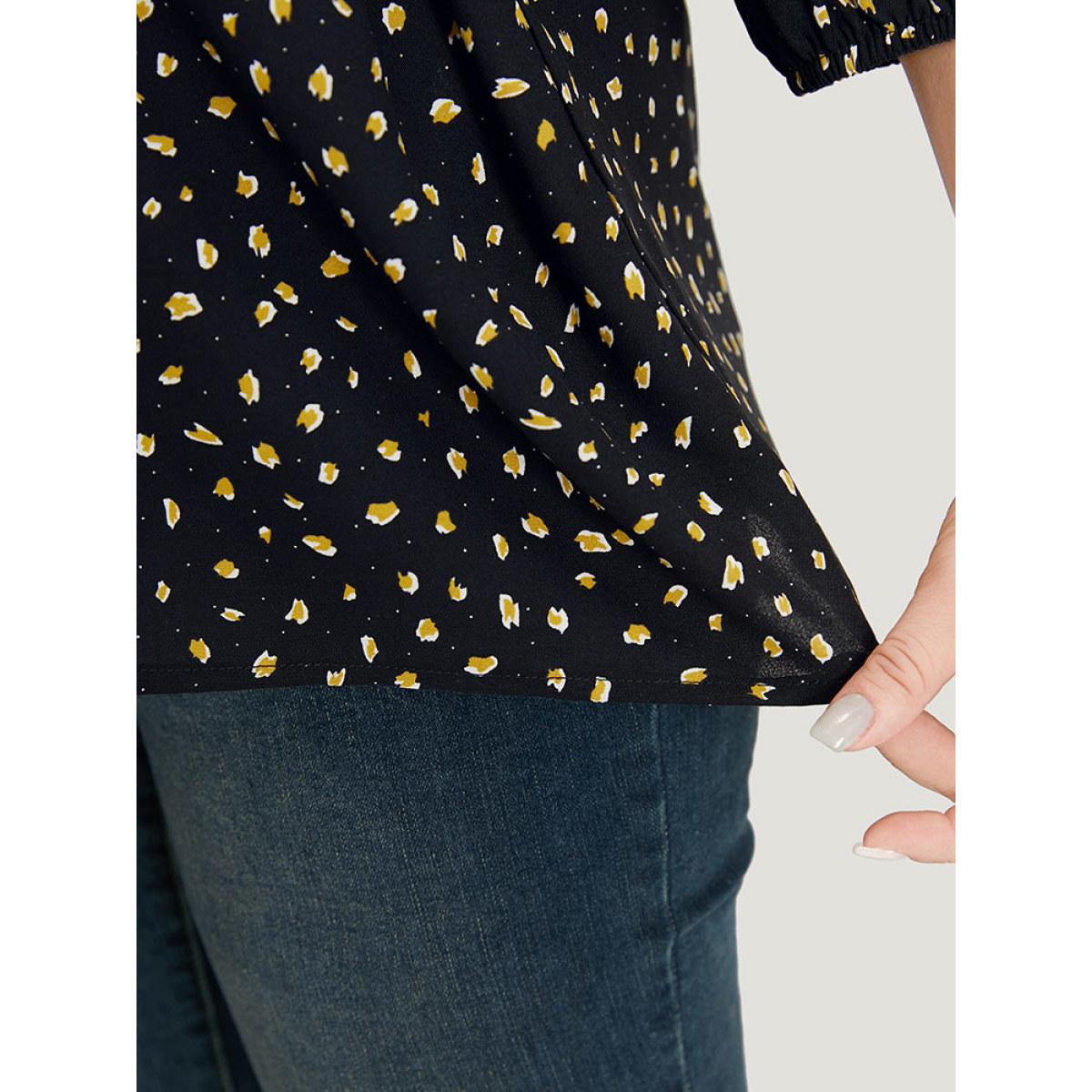 Plus Size Black Dot Button Up Keyhole Ties Lantern Sleeve Blouse Women Elegant Elbow-length sleeve Keyhole Cut-Out Dailywear Blouses BloomChic 22-24/3X Product Image
