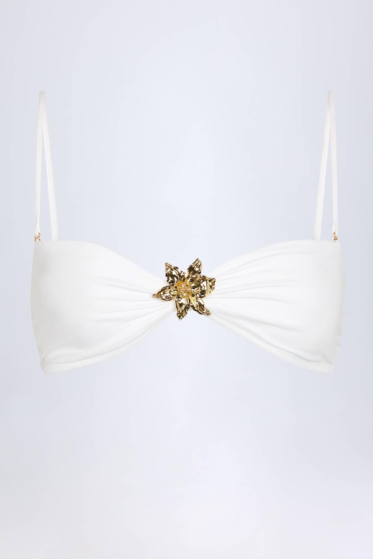 Hardware-Detail Halterneck Bikini Top in White Female Product Image