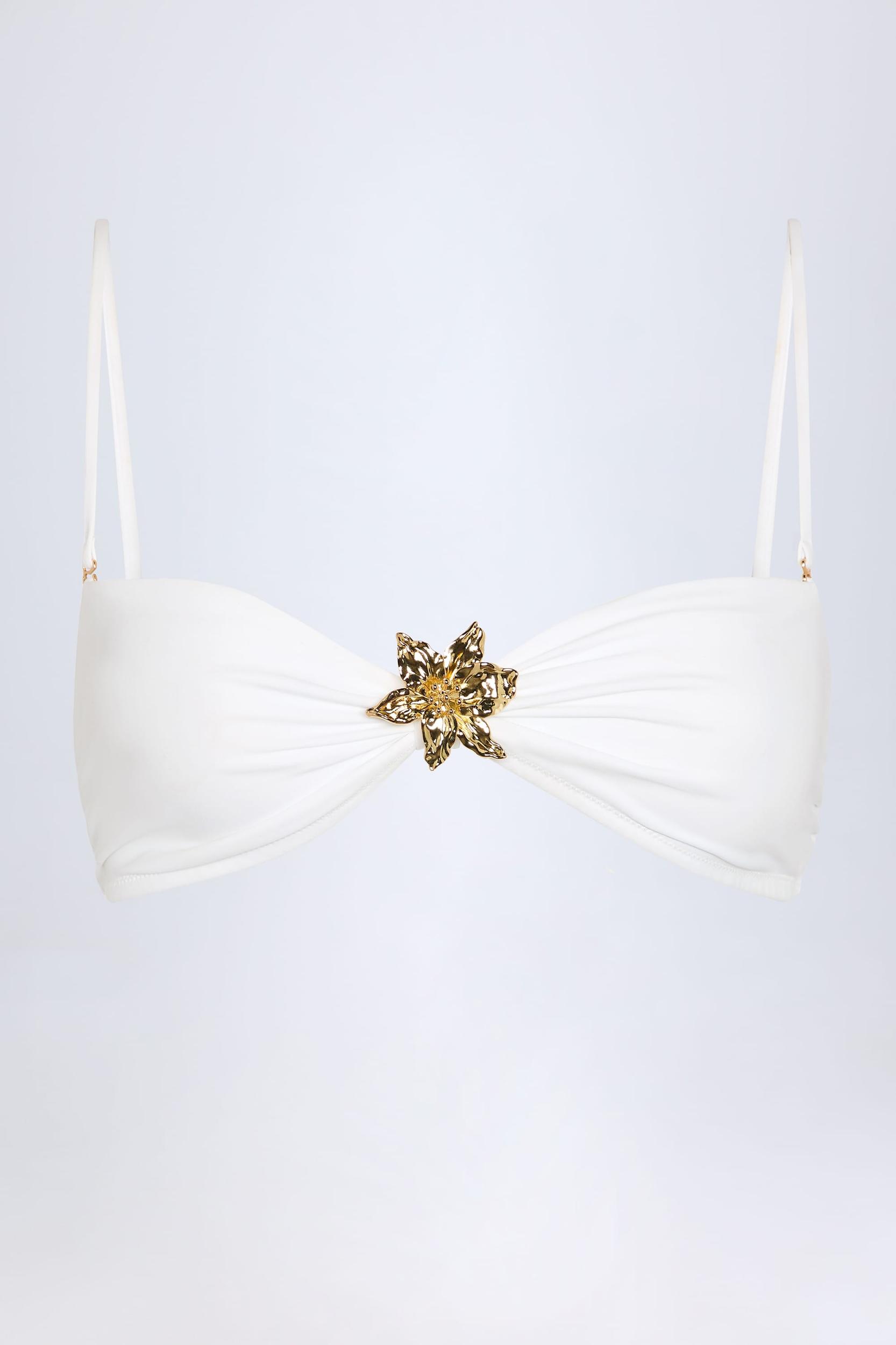 Hardware-Detail Halterneck Bikini Top in White Female Product Image