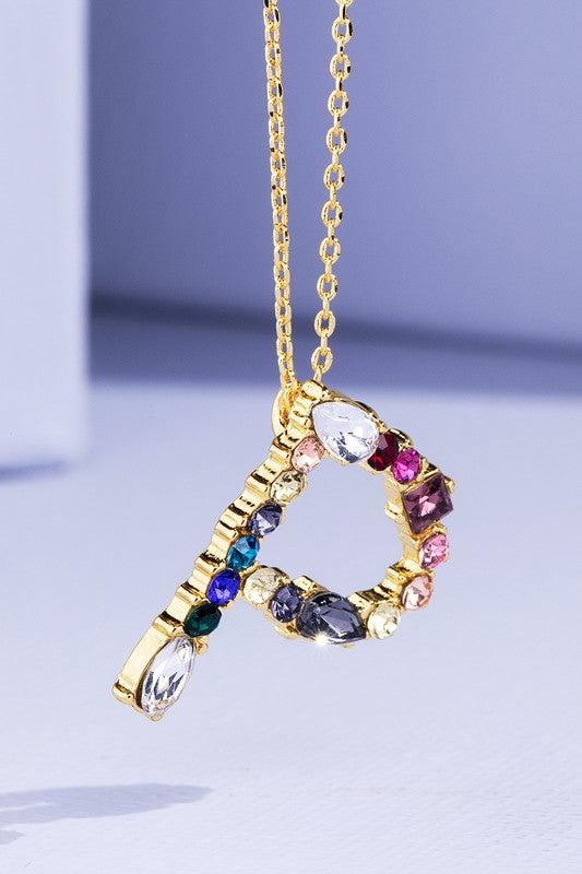 Multi Colored Rhinestone Letter Necklace Product Image