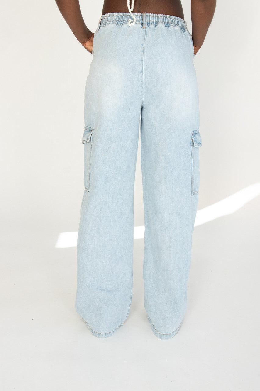 Wide Leg Pull On Cargo Jeans Product Image
