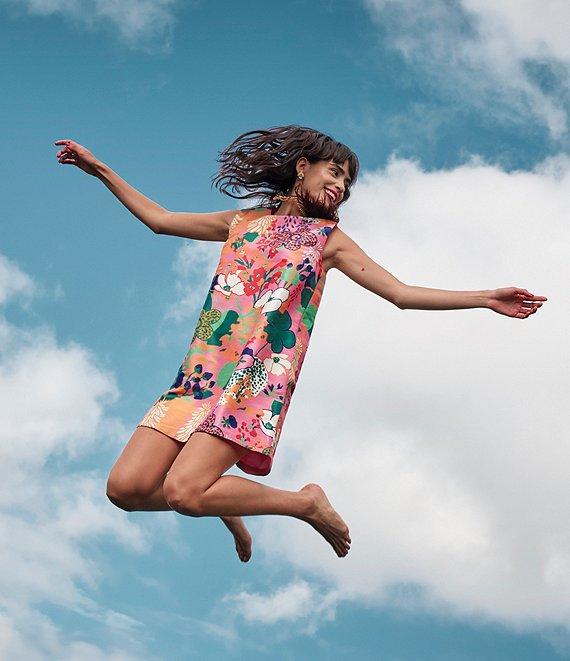 FRANCES VALENTINE Lilly Botanical Print Round Neck Sleeveless Dress Product Image