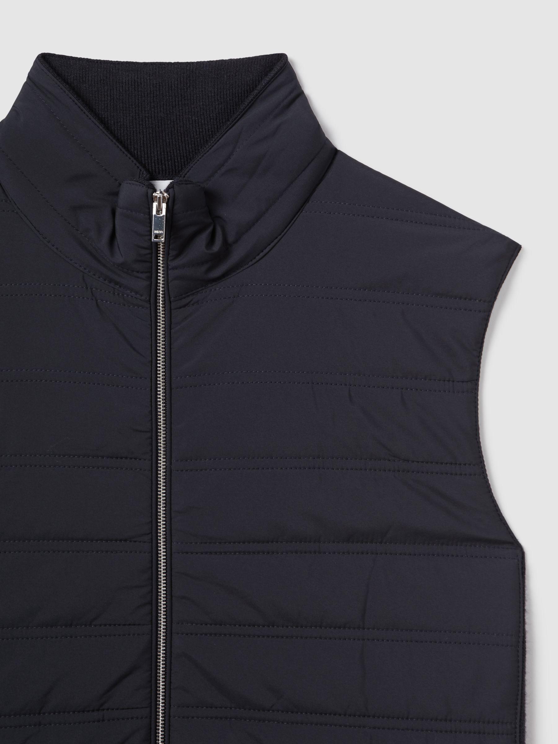 Hybrid Quilt and Knit Zip-Through Gilet in Navy Product Image