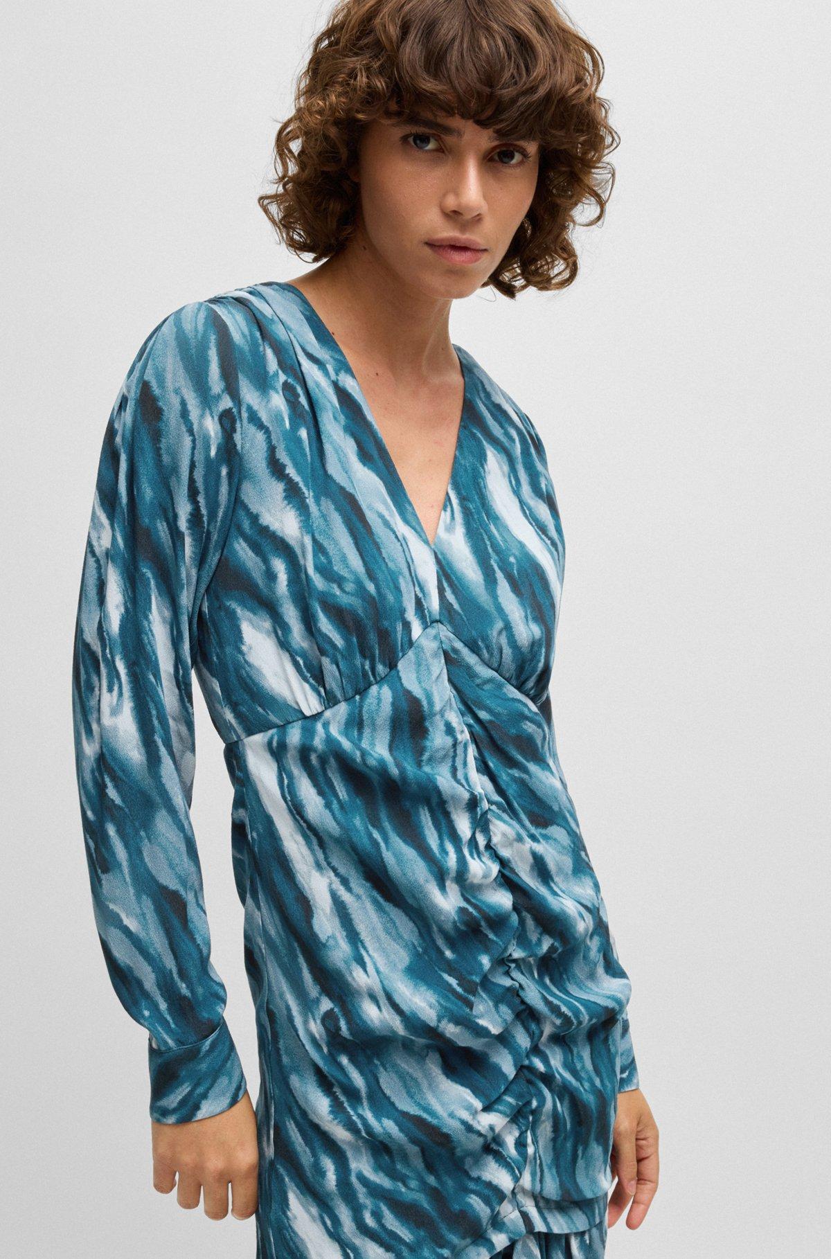 Gathered-front dress with marble-effect print Product Image