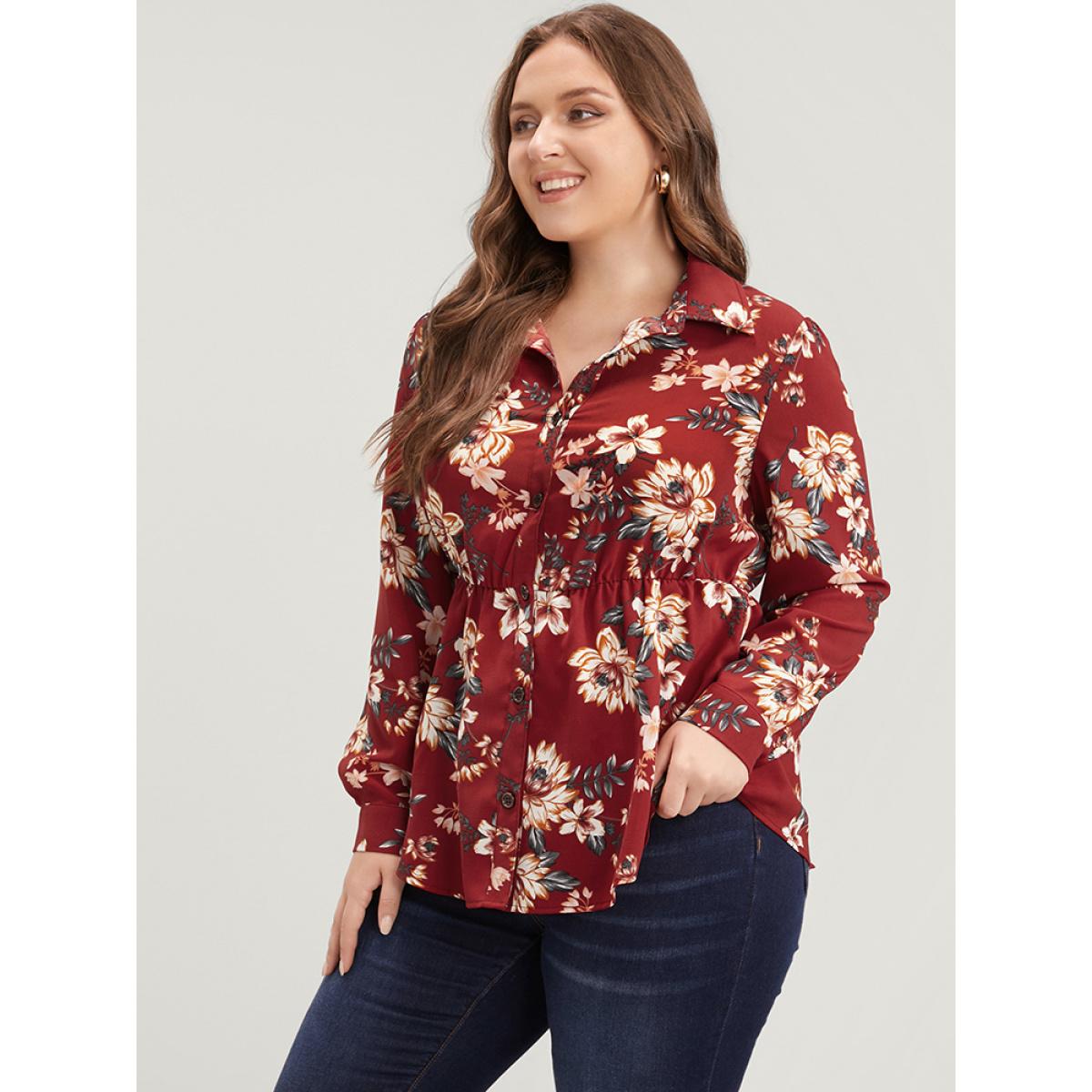 Plus Size Scarlet Floral Print Shirt Collar Button Up Blouse Women Elegant Long Sleeve Shirt collar Dailywear Blouses BloomChic 22-24/3X Product Image