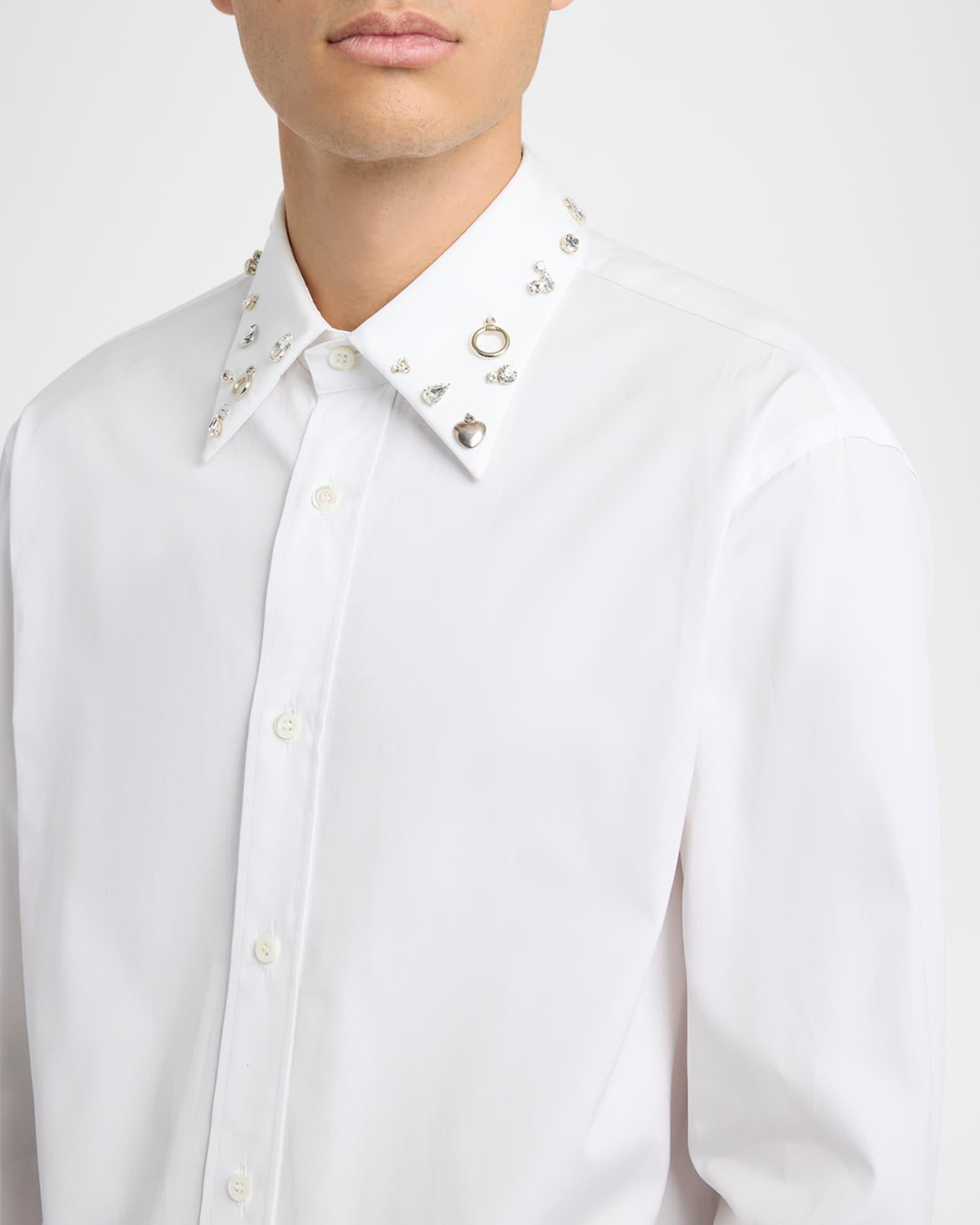Men's Embellished-Collar Poplin Sport Shirt Product Image