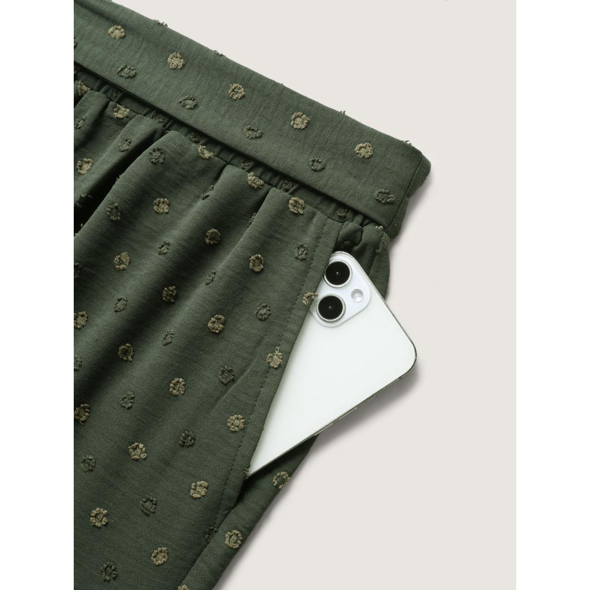 Plus Size Textured Dots Belted Slit Flowy Pants Women ArmyGreen Elegant Wide Leg Mid Rise Everyday-Elegant Pants BloomChic 14-16/1X Product Image