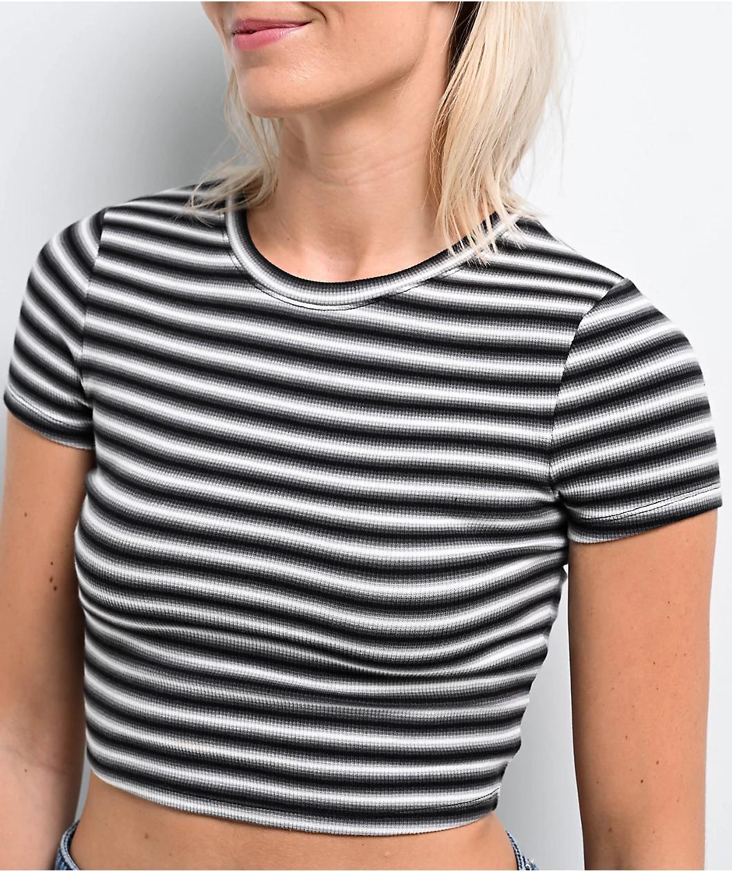 Zine Irina Black & White Stripe Crop T-Shirt Product Image