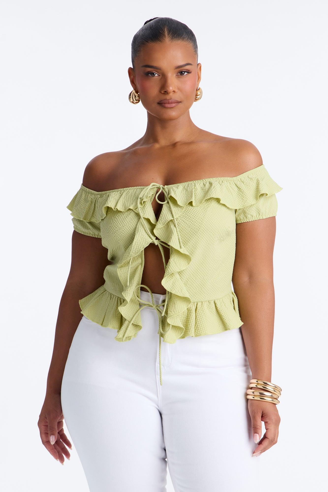 Matcha Girly Ruffle Flyaway Top - Sage Female Product Image