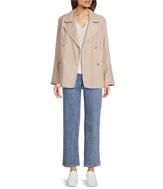 Eileen Fisher Organic Cotton Blend Light Woven Notch Lapel Long Sleeve Cropped Trench Coat Product Image