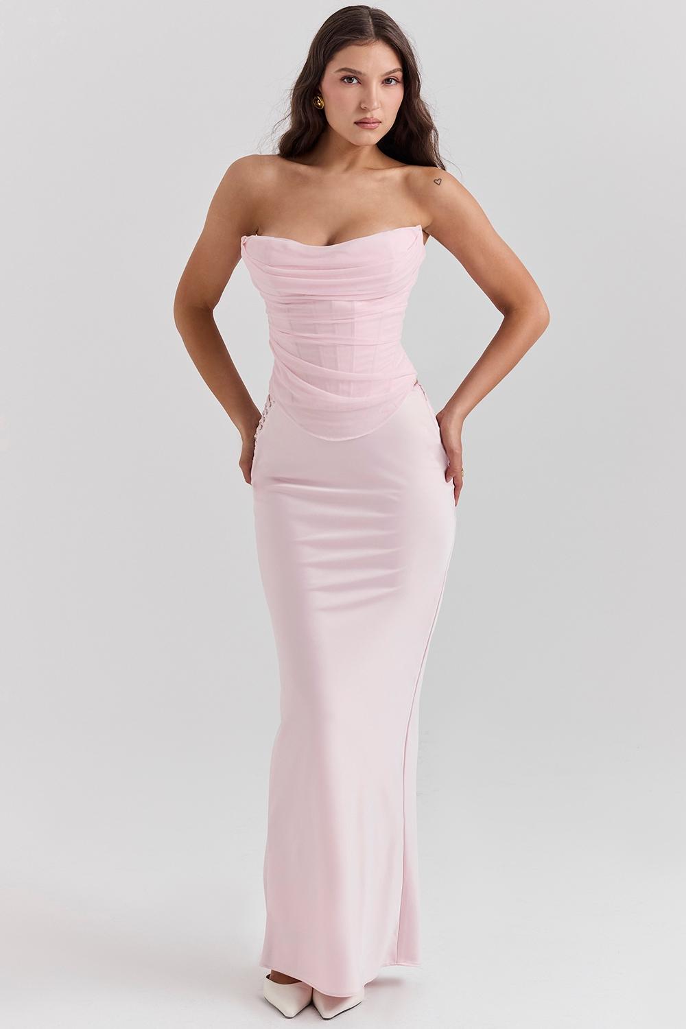 Giuliana  ballerina pink satin maxi skirt Product Image