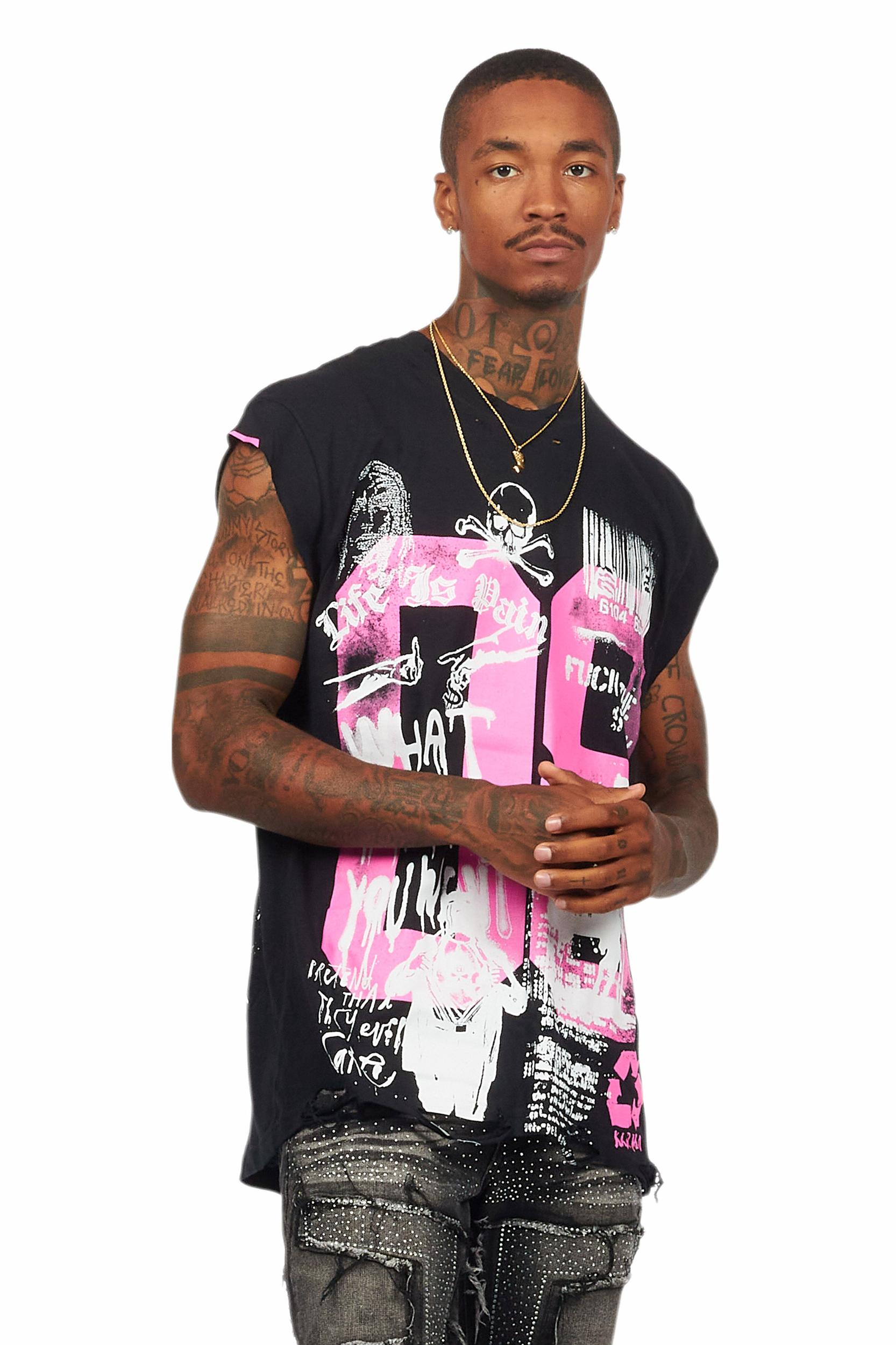 Grill Black/Pink Graphic Muscle T-Shirt Male Product Image