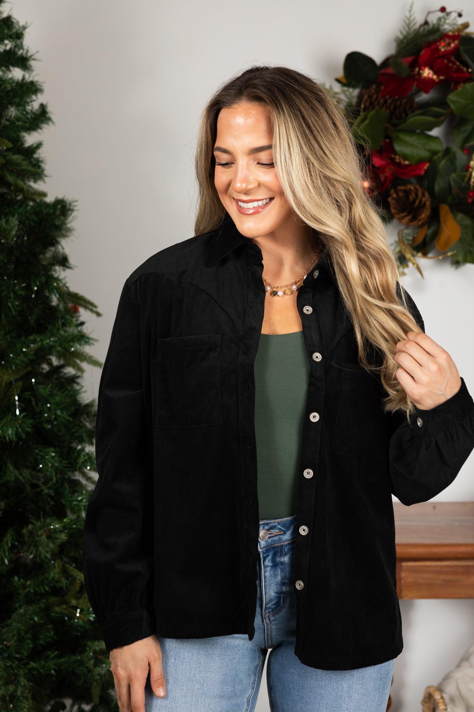 Solid Corduroy With Front Pockets Woven Top Product Image