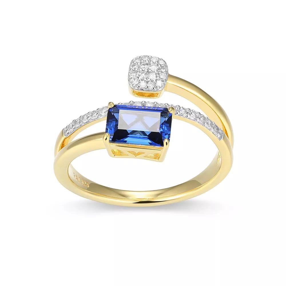18k Gold and Rhodium Over Sterling Silver 1/5 Carat T.W. Lab-Grown Diamond Emerald Cut Bypass Birthstone Ring, Women's, Size: 6, Created Blue Sept Product Image