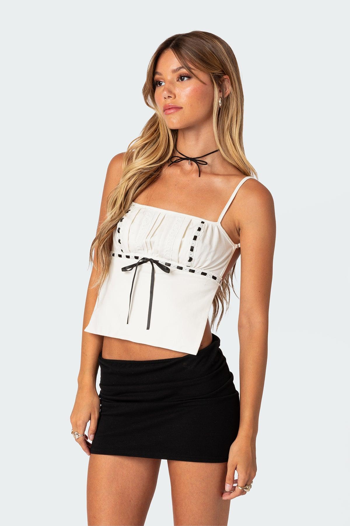 Ribbon Trim Open Back Top Product Image