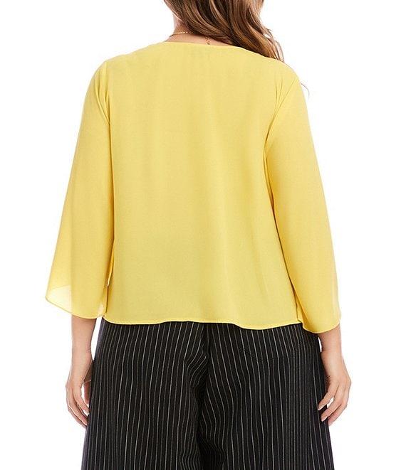 Karen Kane Plus Size Crossover V-Neck 3/4 Flare Sleeve Top Product Image
