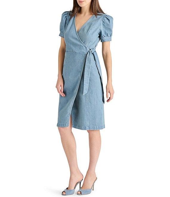 Steve Madden Short Puffed Sleeve Marc Wrap Dress Product Image