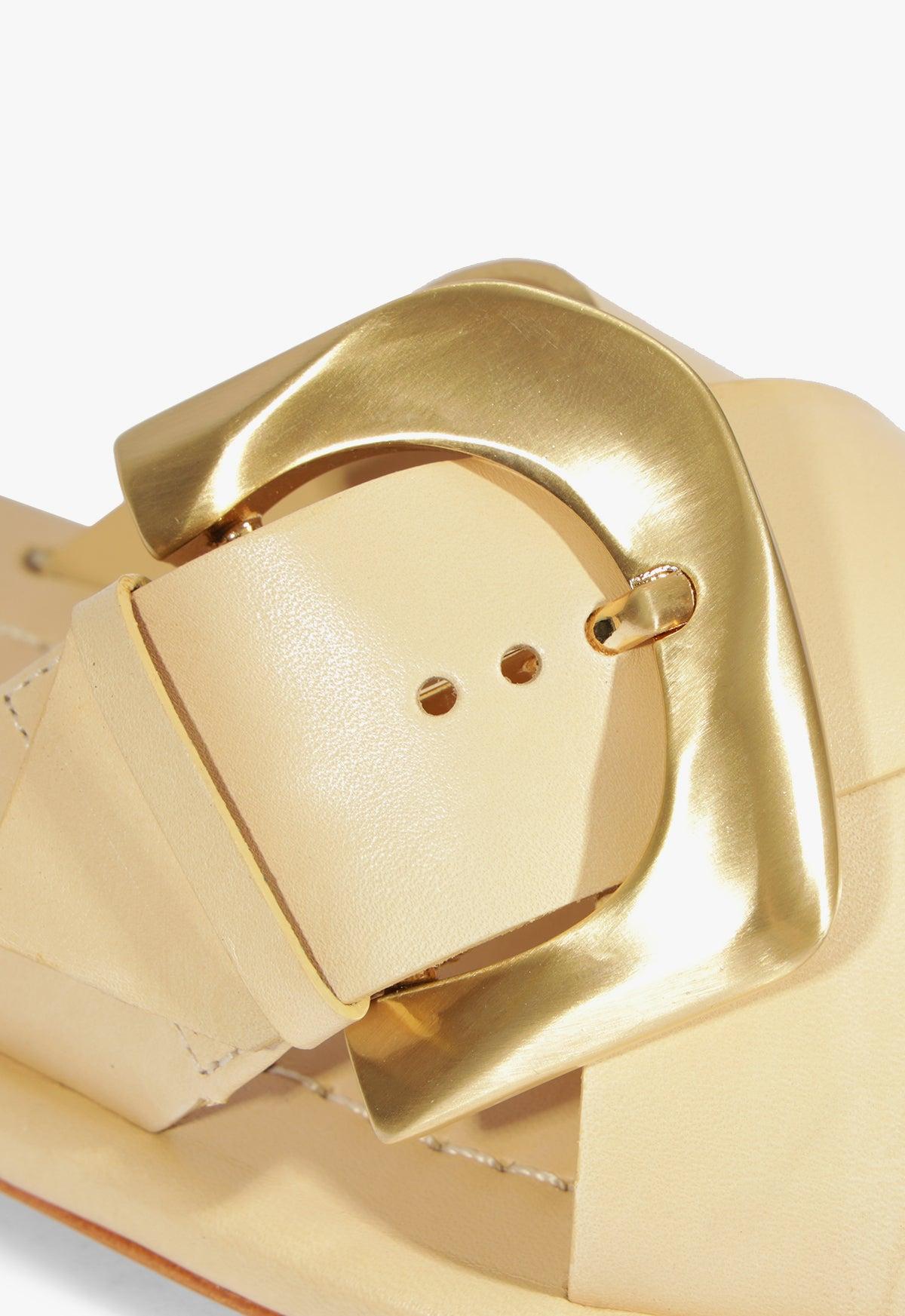 Lois Beige Leather Flat Sandal Product Image