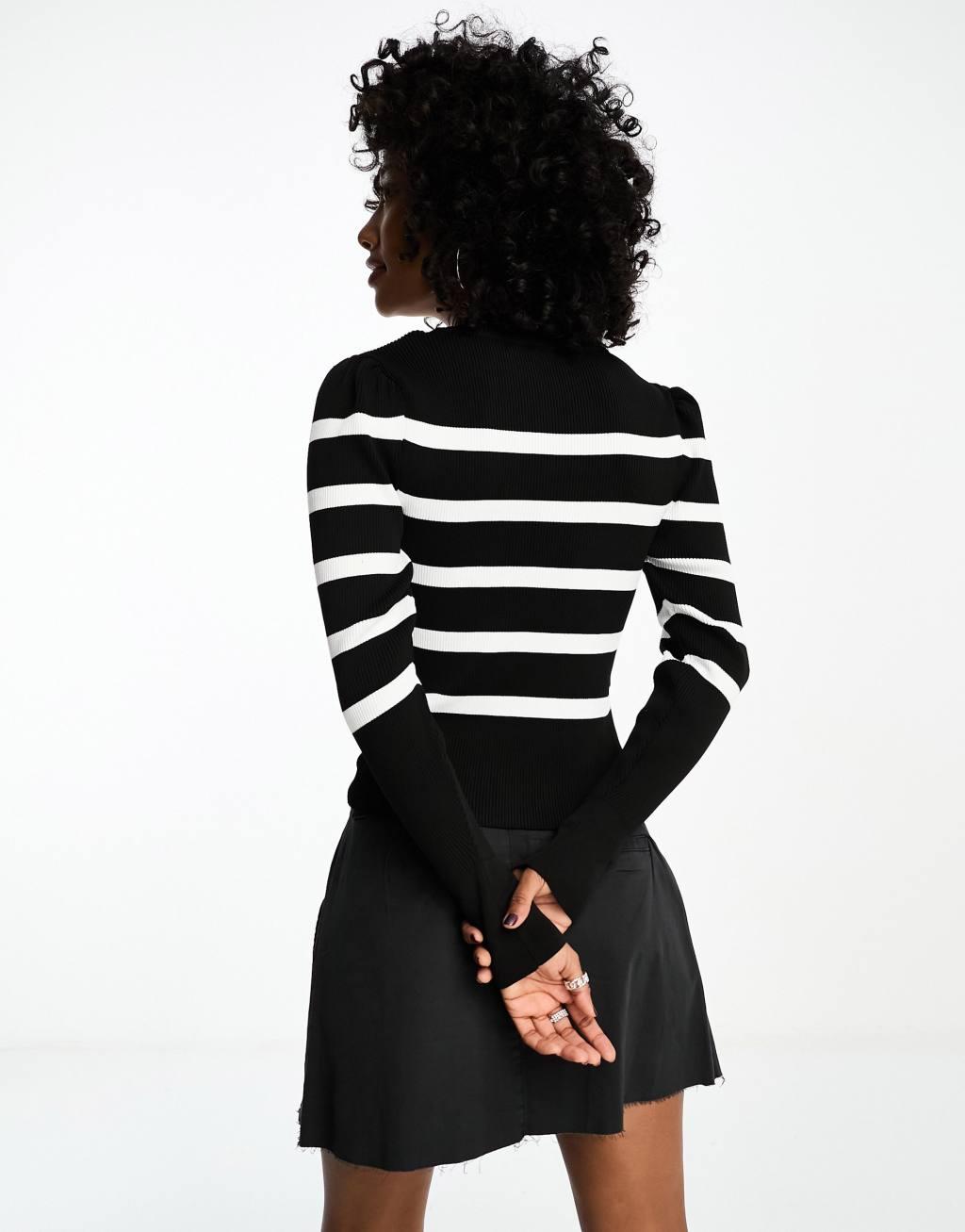 Only lightweight sweater in black and white stripe  Product Image