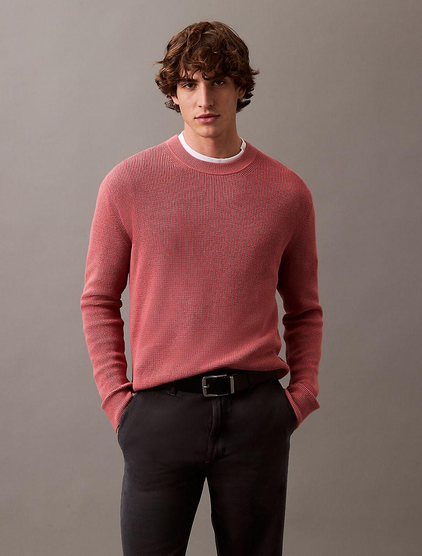 Smooth Cotton Waffle Henley Sweater Product Image