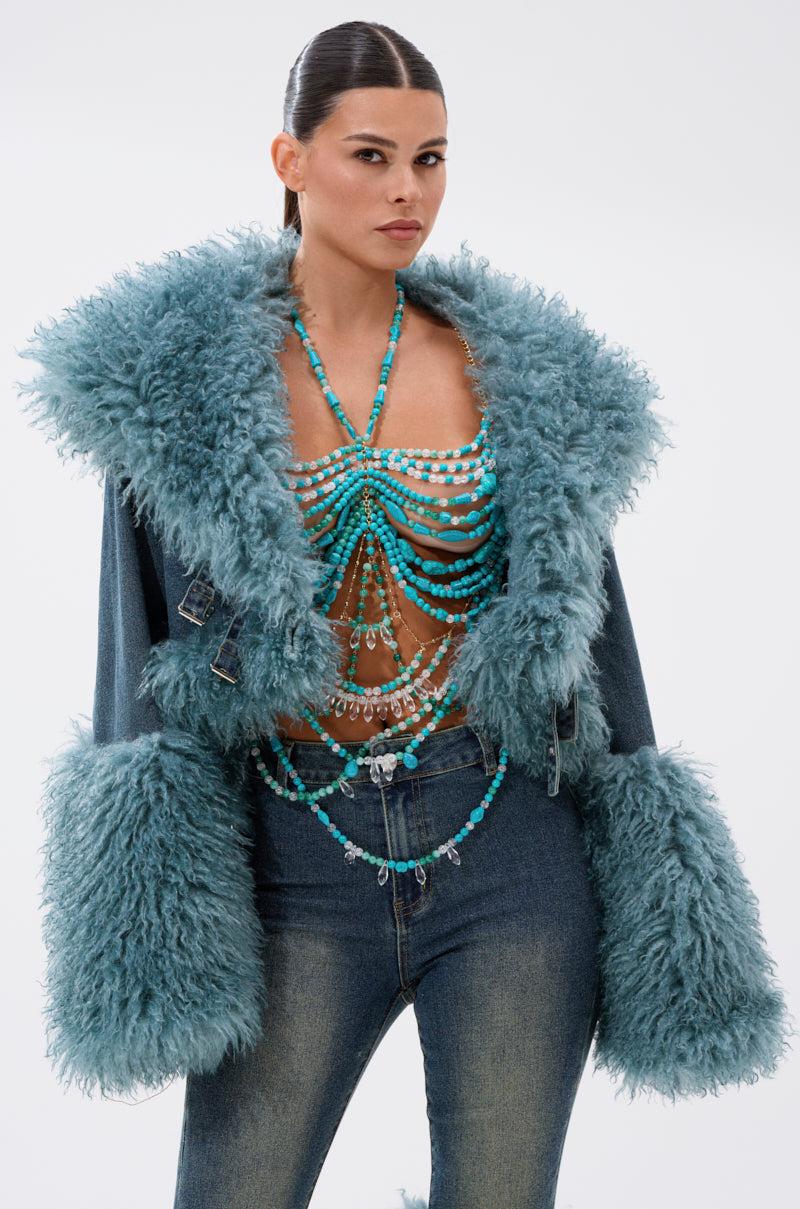 SIT PRETTY FUR TRIM DENIM JACKET Product Image