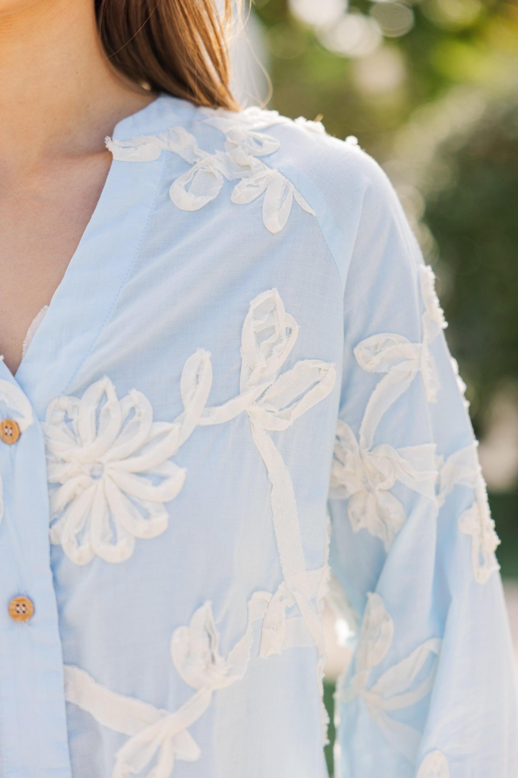 Leave It All Light Blue Embroidered Blouse Female Product Image