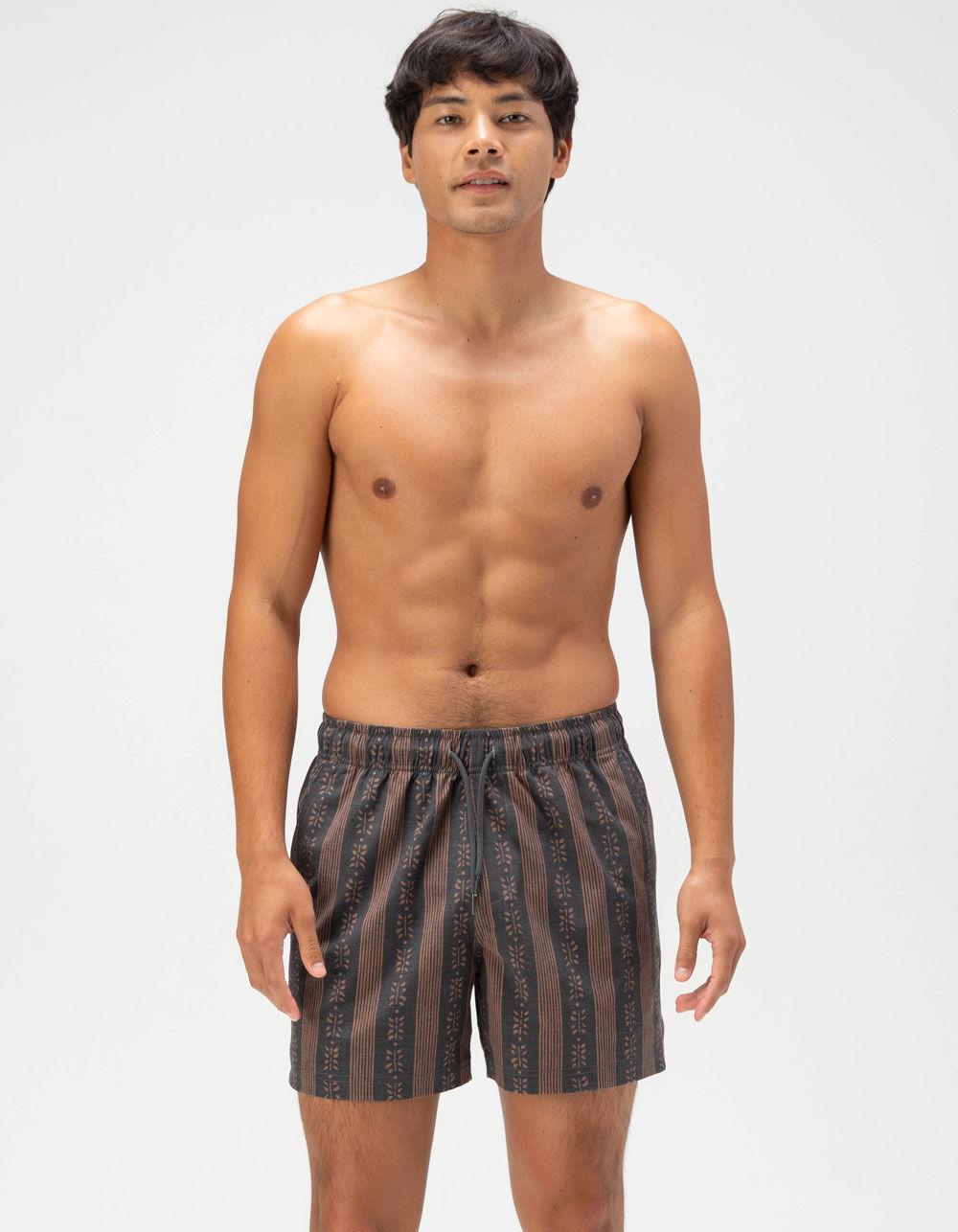 RSQ Mens Stripe Swim Shorts - BLACK/BROWN Product Image