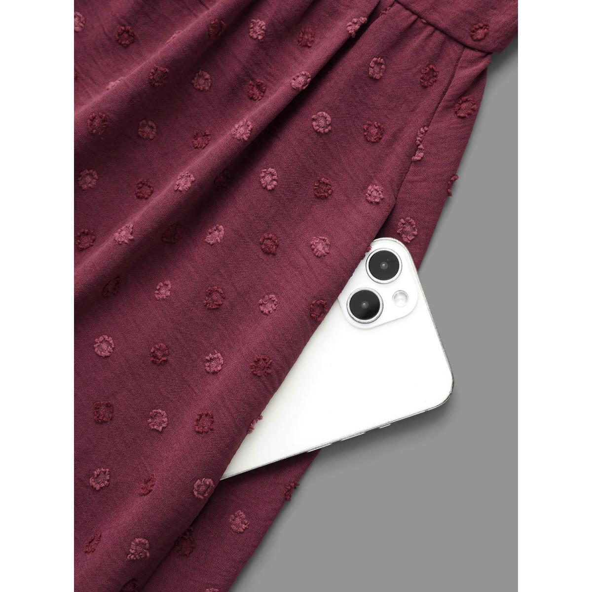 Plus Size Notched Collar Textured Smocked Cuffs Dress Plum Women At the Office Tucked seam Notched collar Elbow-length sleeve Curvy BloomChic 26/4X Product Image