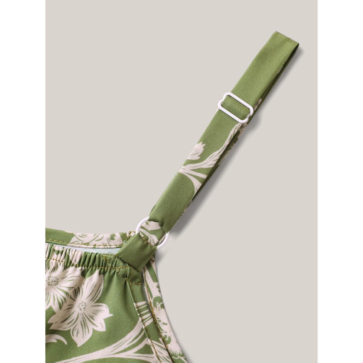 Plus Size Tropical Print Tied Front Pockets Midi Dress Moss Women Gathered V-neck Sleeveless Curvy BloomChic 18-20/2X Product Image