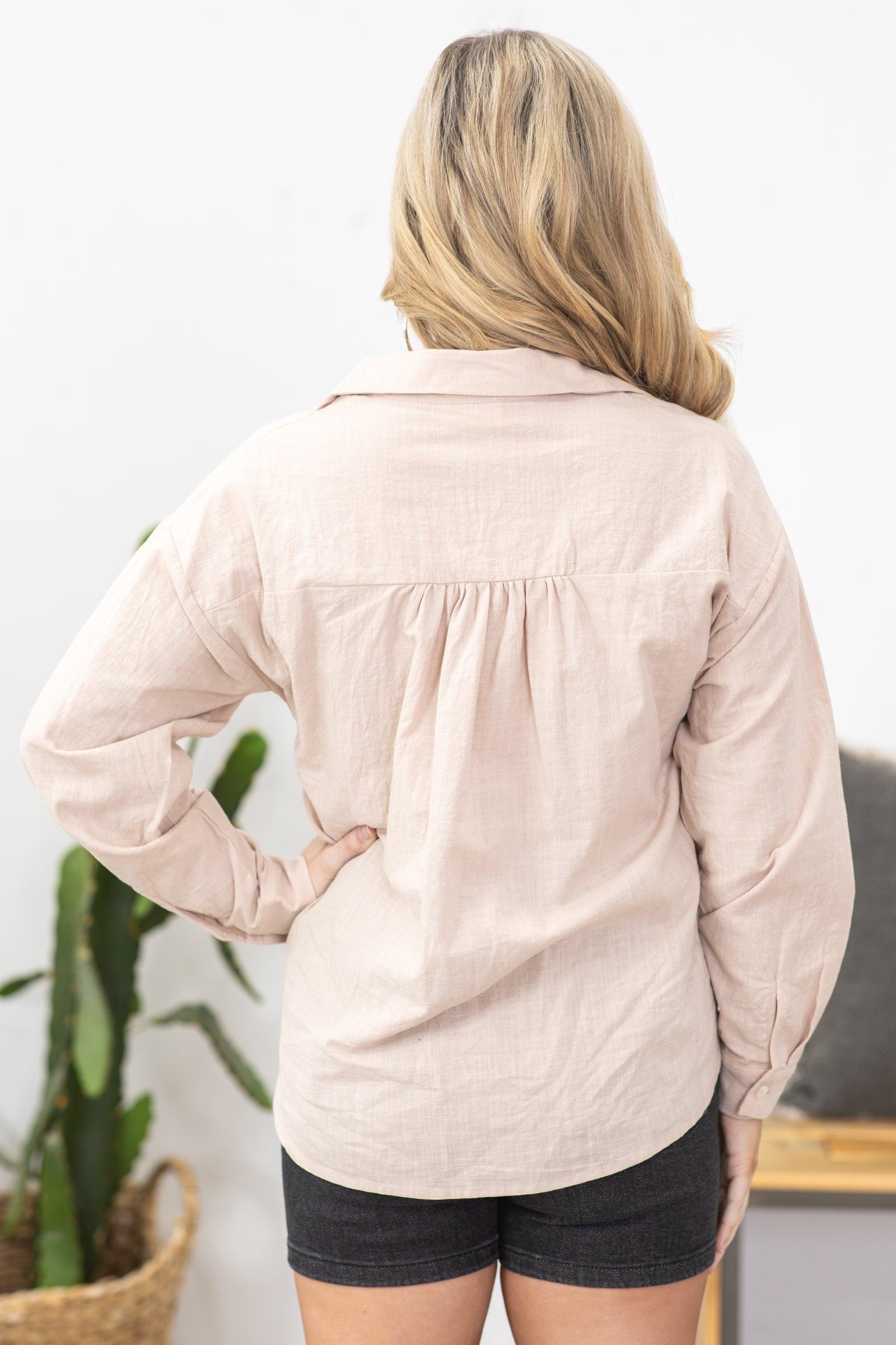 Beige Collared Button Up Woven Top Product Image