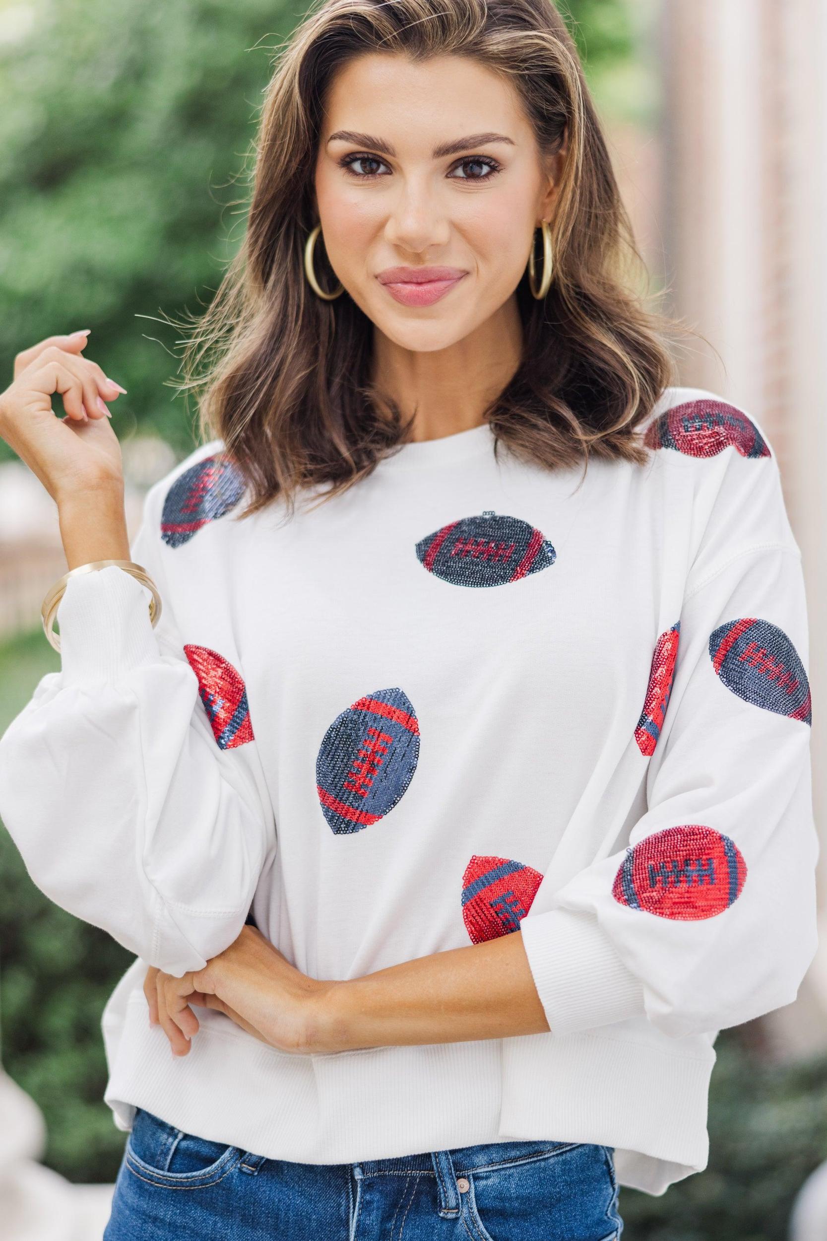 Live Your Life Red Football Sequin Top Female Product Image