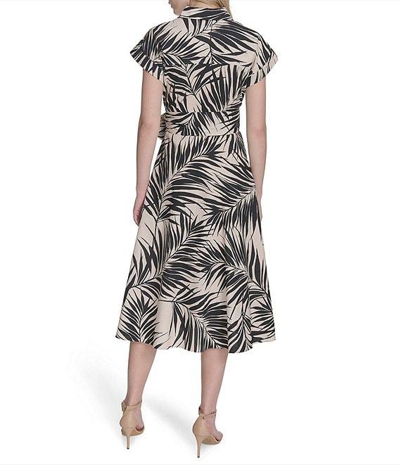 Vince Camuto Printed Woven Point Collar Cap Sleeve Midi Shirt Dress Product Image