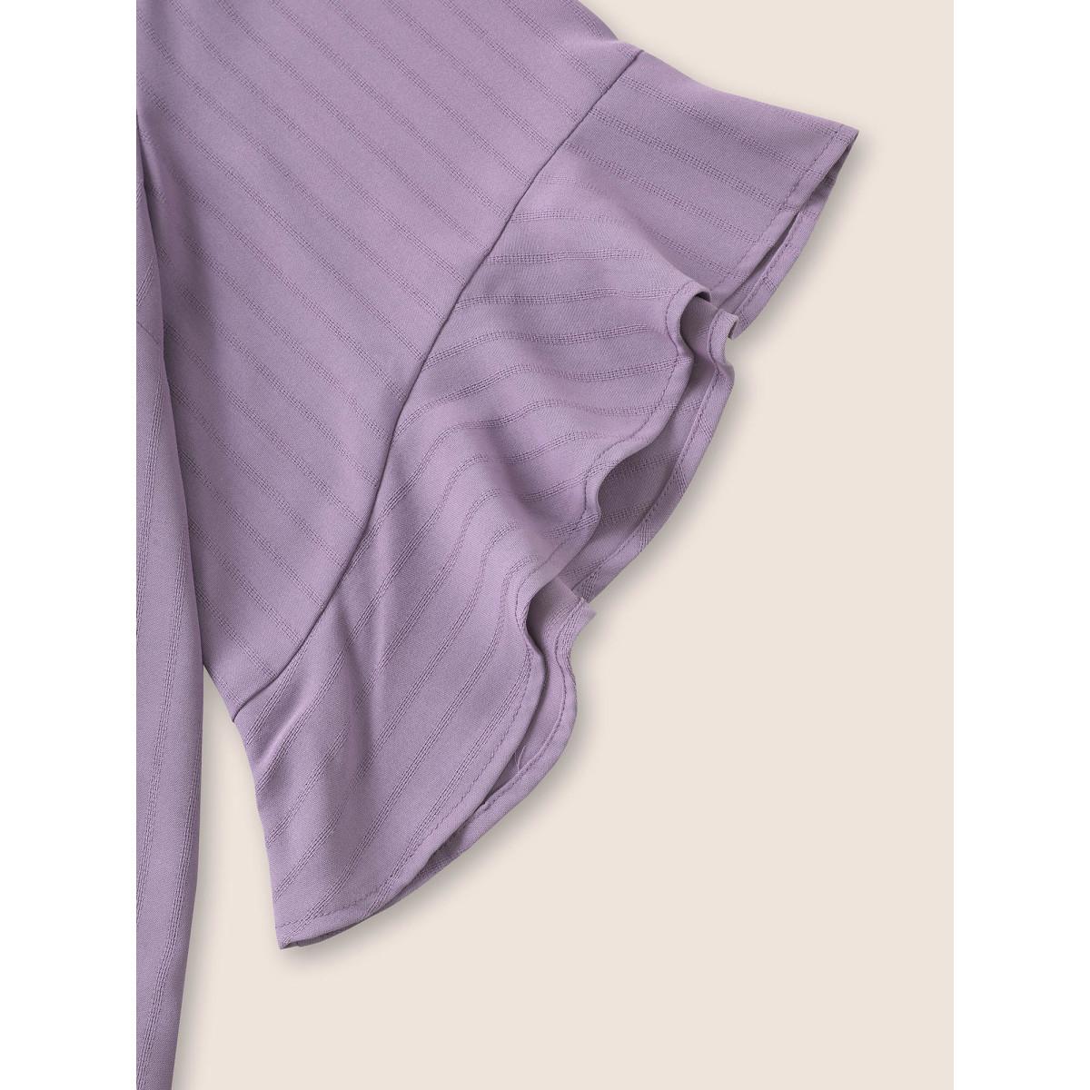 Plus Size Mauve Plain Tucked Seam Button Up Flutter Sleeve Blouse Women Work From Home Half Sleeve Flat collar Work Blouses BloomChic 28/5X Product Image