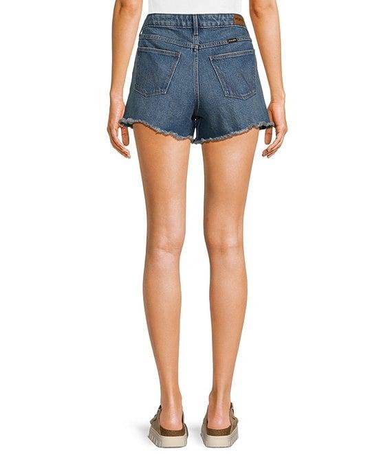 Wrangler® Vintage-Inspired Mid Rise Frayed Hem Denim Shorts Product Image