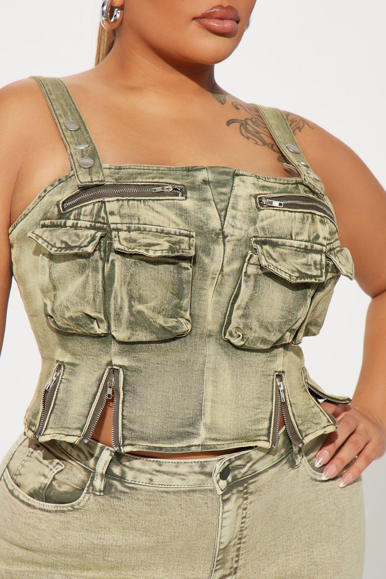 Cruel Summer Washed Denim Top - Green Product Image
