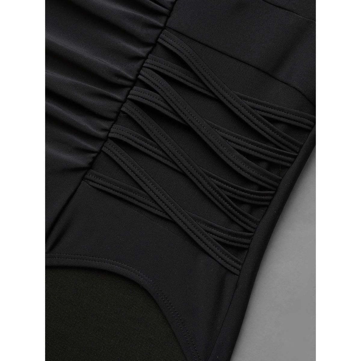 Plus Size Ruched See Through Solid One-Piece Swimsuit Women's Swimwear Black Beach Gathered Curve Bathing Suits High stretch One Pieces BloomChic 10/M Product Image