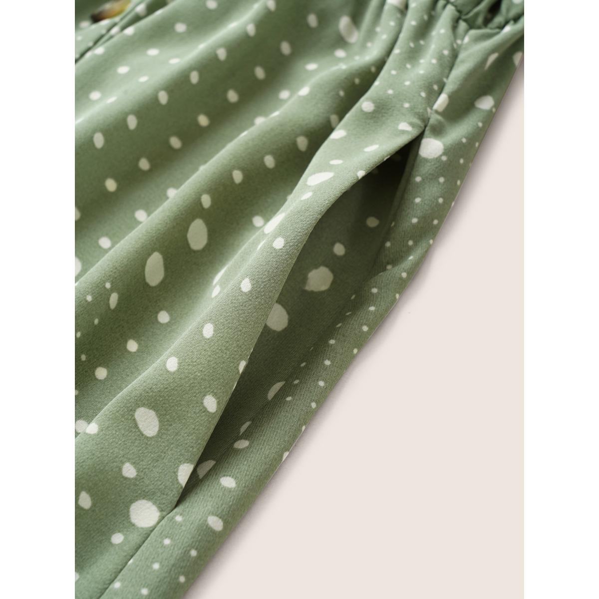 Plus Size Polka Dot Overlap Collar Belted Lantern Sleeve Dress Mint Women Elegant Non Overlap Collar Elbow-length sleeve Curvy Midi Dress BloomChic 18-20/2X Product Image