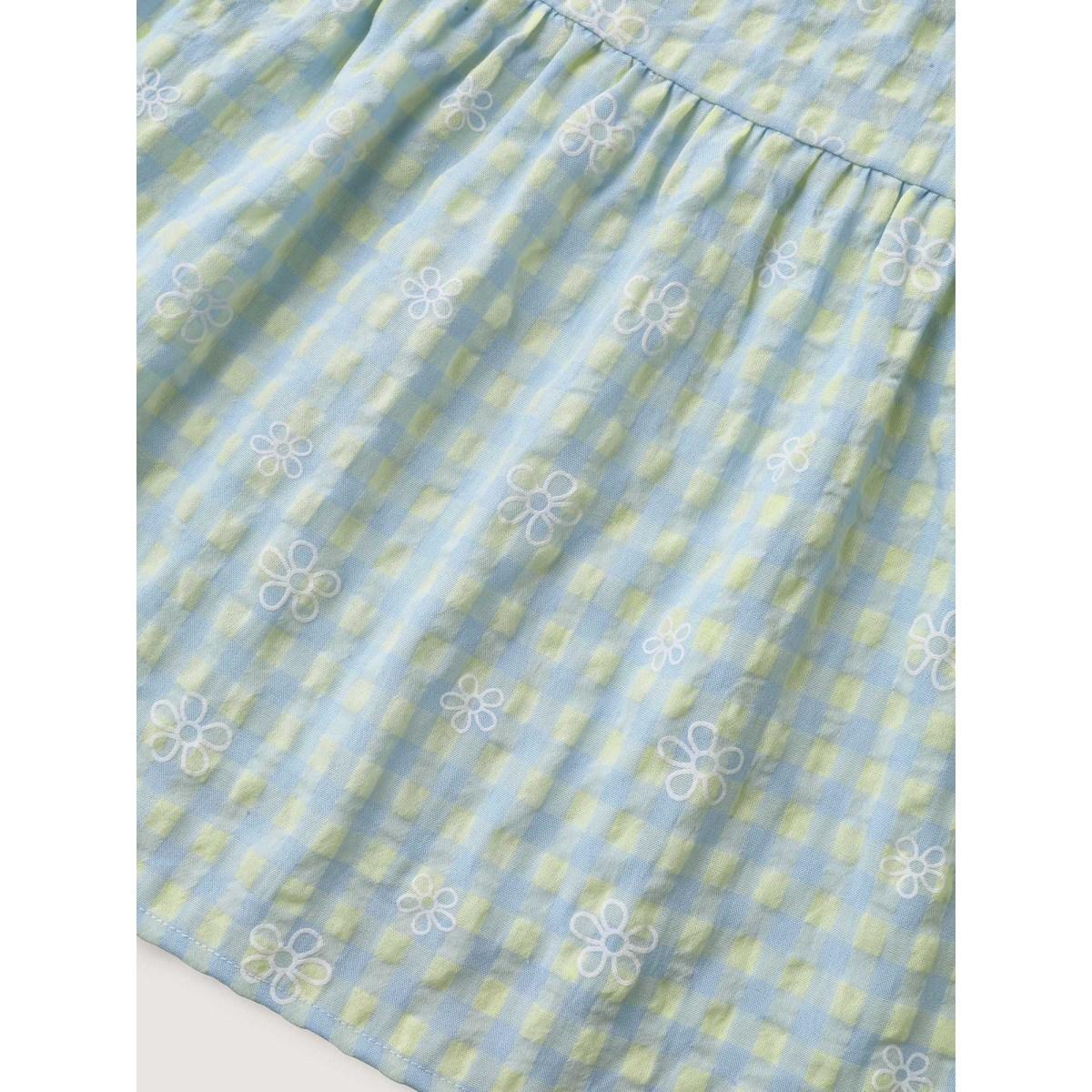 Plus Size Plaid Floral Shirred Waist Maxi Skirt Women LightBlue Loose No stretch Side seam pocket Elegant Skirts BloomChic 14-16/1X Product Image