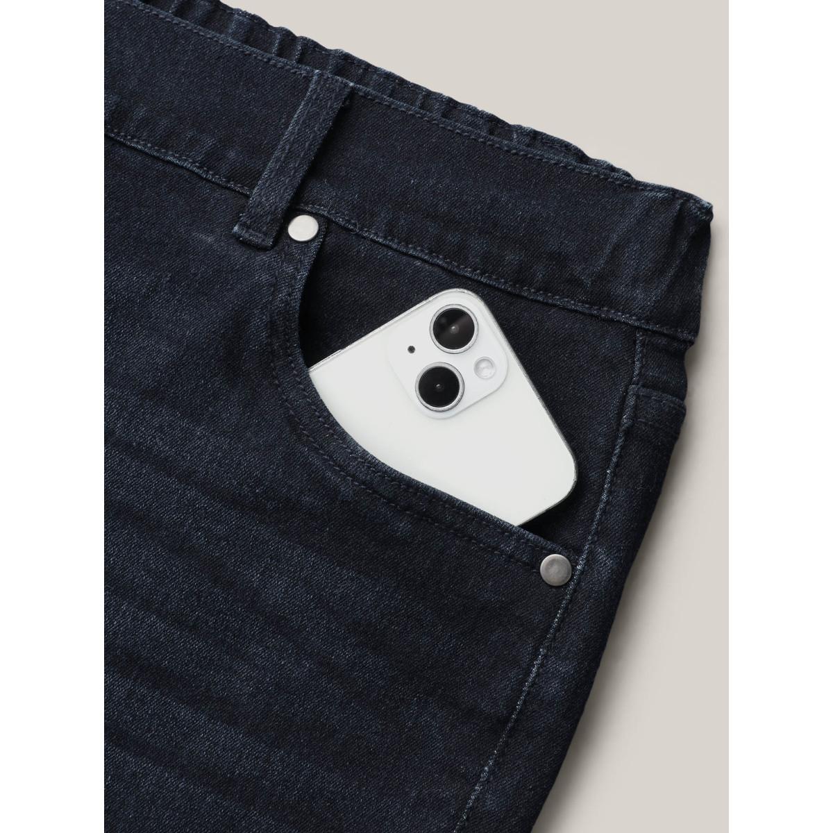 Plus Size Whiskered Mid-Rise Skinny-Fit Jeans Women Denimcharcoal Elegant Button Medium stretch Slanted pocket Jeans BloomChic 20/2X Product Image