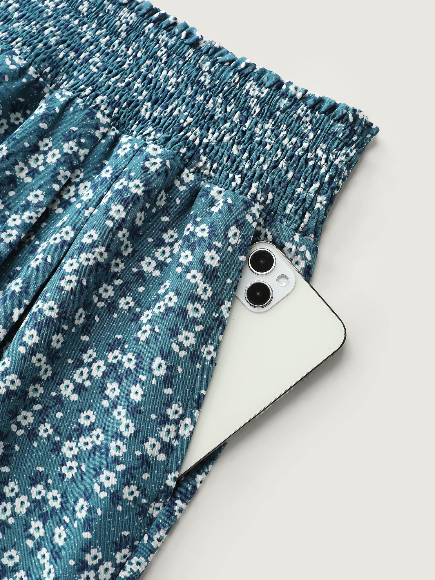 Micro Floral Print Wide Shirred Waistband Pants Female Product Image