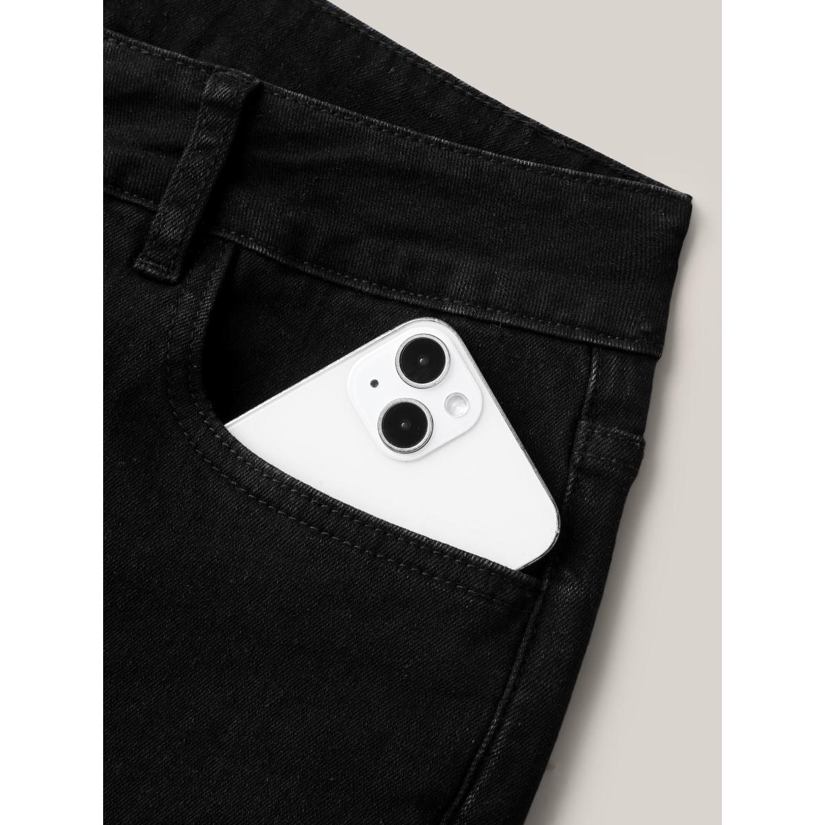 Plus Size Classic Straight-Leg High-Rise Jeans Women Denimblack Medium stretch Slanted pocket Jeans BloomChic 12/L Product Image