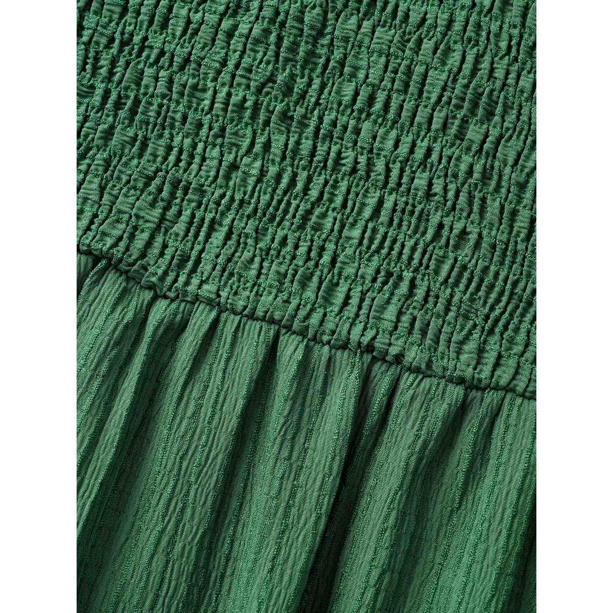 Plus Size Square Neck Texture Shirred Puff Sleeve Dress Emerald Women Elegant Texture Square Neck Short sleeve Curvy BloomChic 14-16/1X Product Image