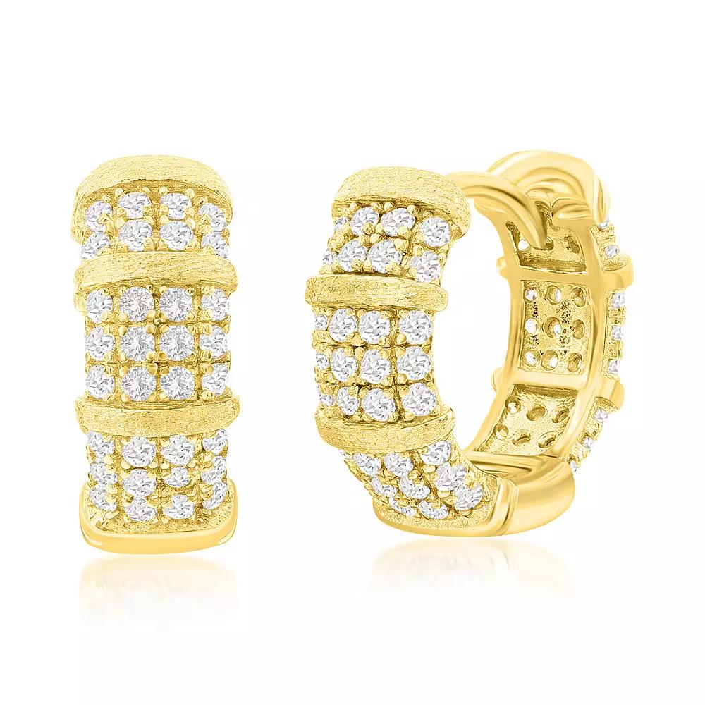 Argento Bella Sterling Silver Pave Cubic Zirconia Matte Hoop Earrings, Women's, Gold Tone Product Image