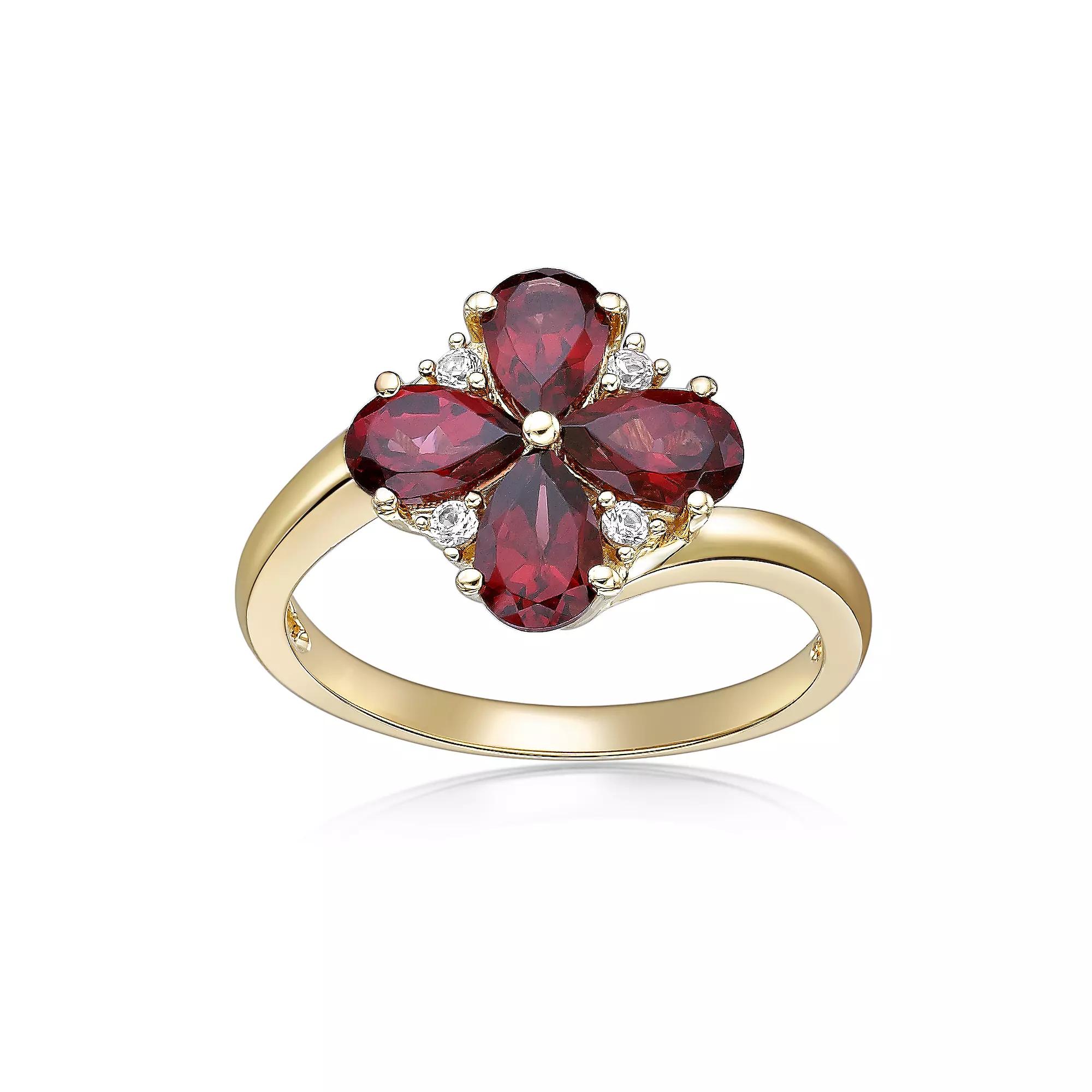 Gemminded 2 Micron Gold Over Silver Garnet & Lab-Created White Sapphire Flower Ring, Women's, Size: 7, Gold Tone Product Image