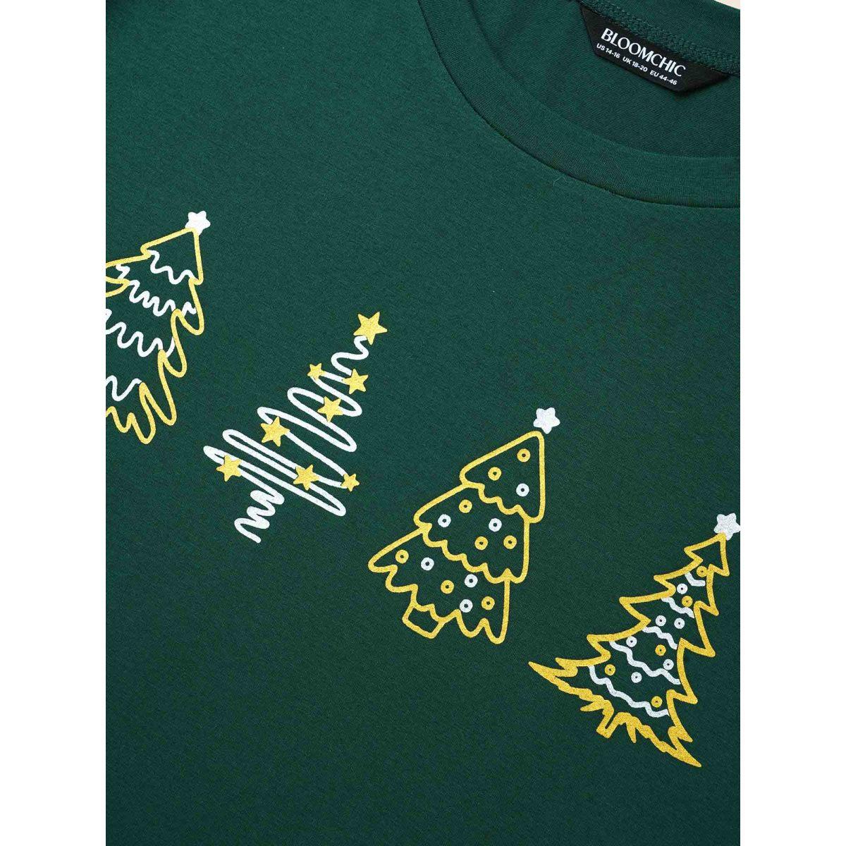 Plus Size Shimmering Trees Half Sleeves Slim-Fit Tee DarkGreen Women Leisure Non Christmas Round Neck Casual T-shirts BloomChic 10/M Product Image
