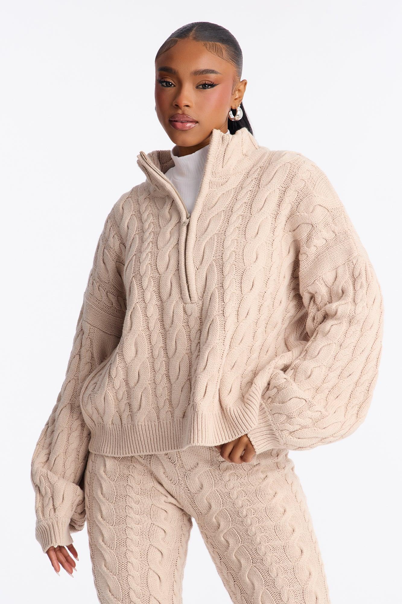 Cozy Days Cable Knit Sweater Pant Set - Taupe Female Product Image