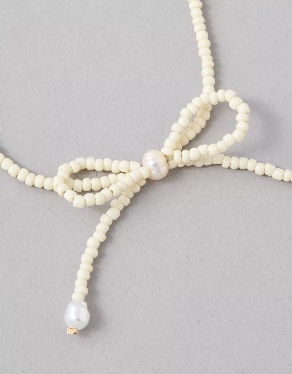 AEO White Beaded Bow Necklace Product Image