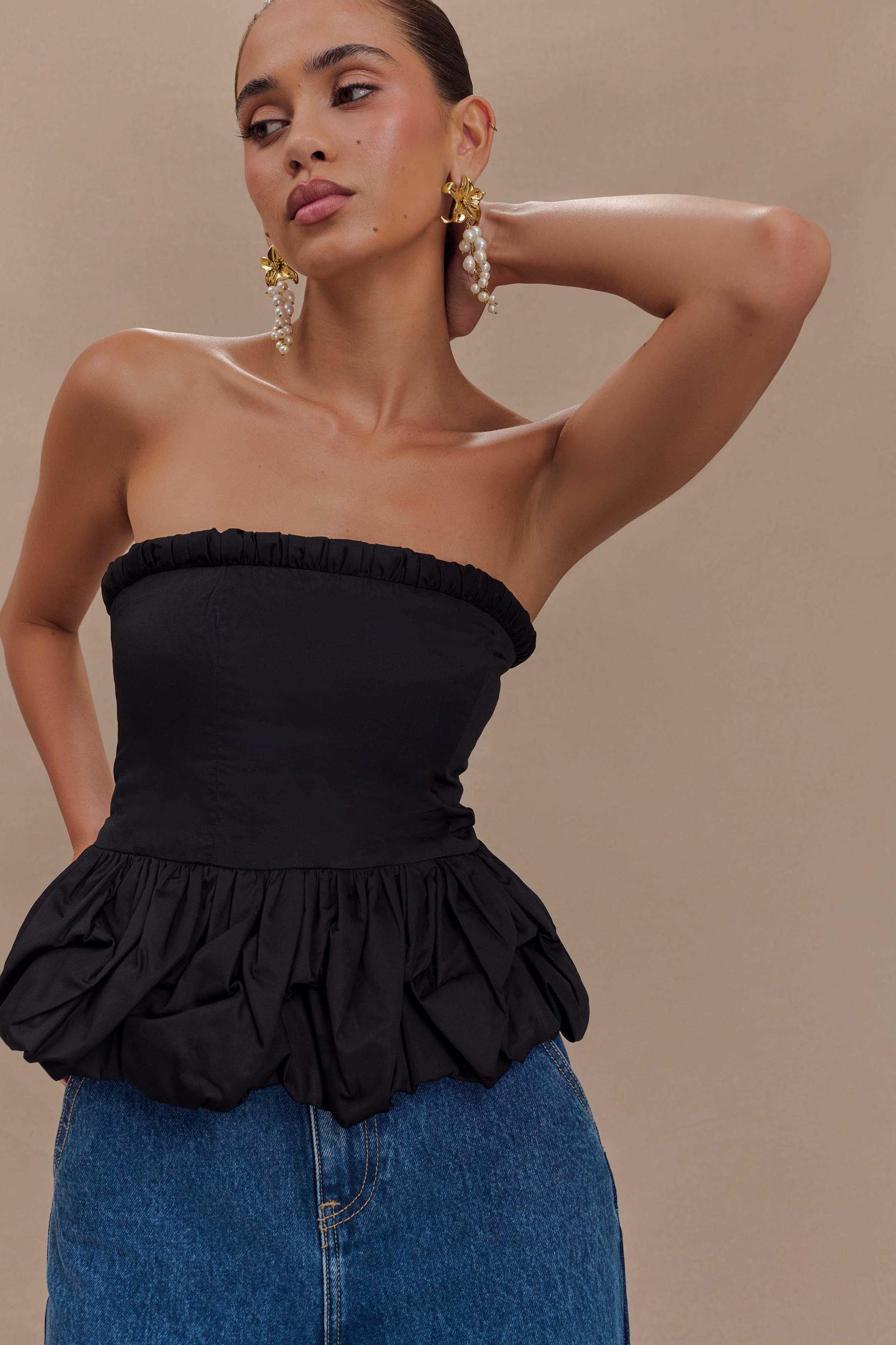 Cora Ruched Strapless Top - Black Product Image