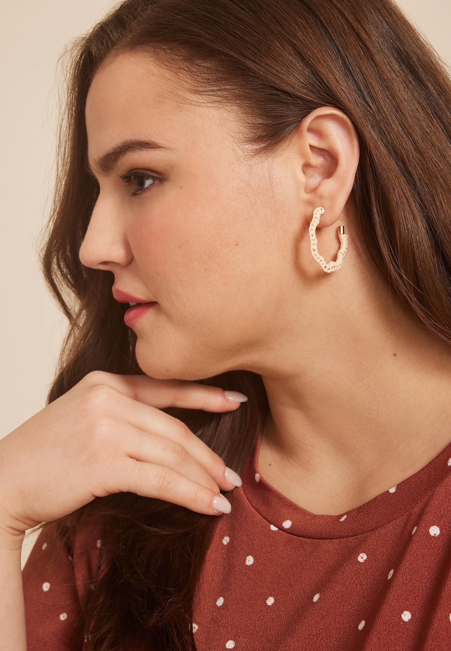 Raffia Wrapped Wavy Hoop Earrings Product Image