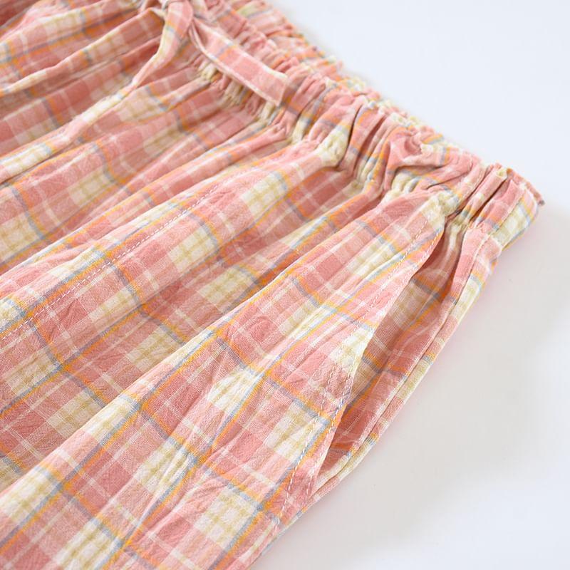 Drawstring Waist Plaid Lounge Pants Product Image